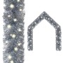 Silberne Weihnachtsgirlande mit warmweißen LEDs, 10m lang, als Bogen und Strang gezeigt.