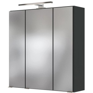 Held Möbel 3D-Spiegelschrank Bari, 60 cm, Graphitgrau mit LED-Leuchte. Spiegelschrank für Badezimmer.