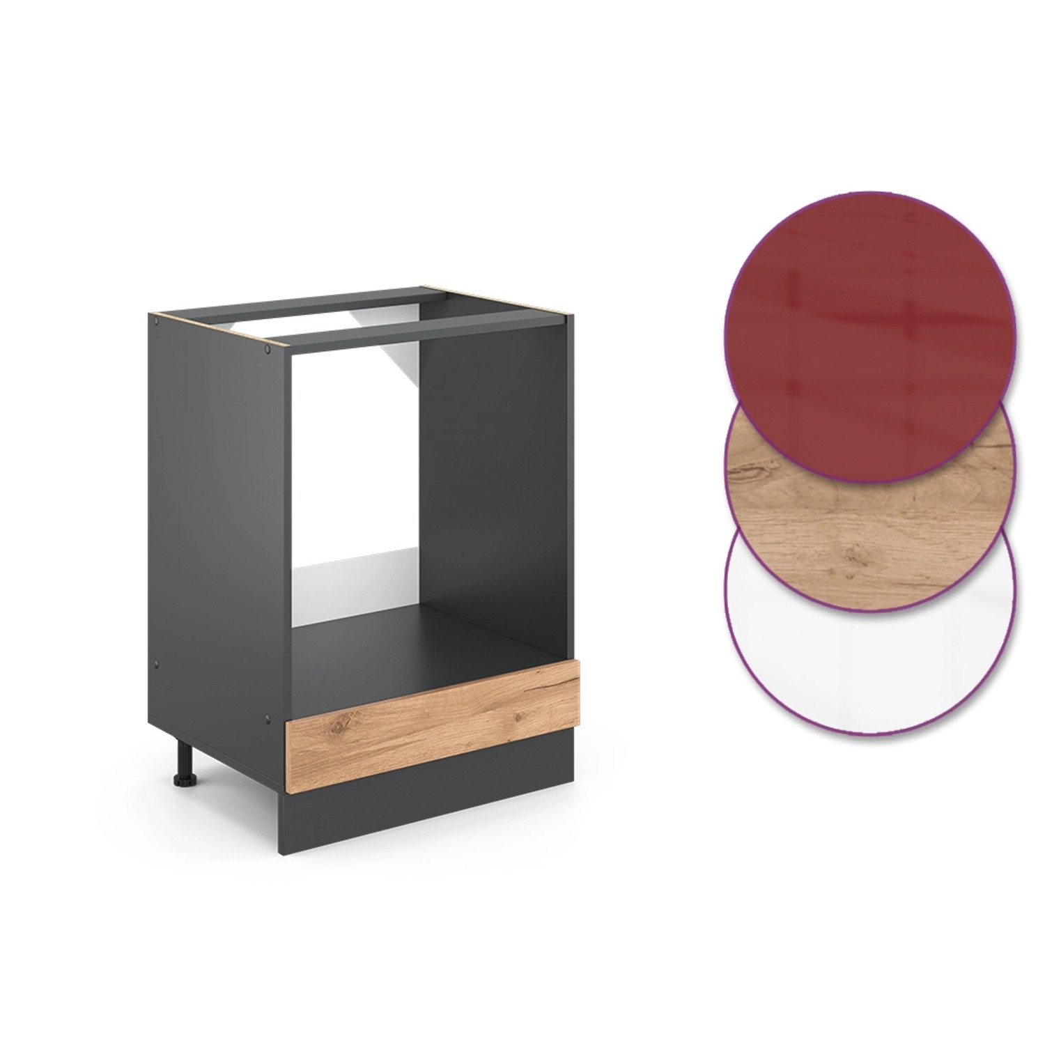 Vicco Herdumbauschrank R-Line, Eiche/Anthrazit, 60 cm. Küchenschrank mit Farbvarianten.