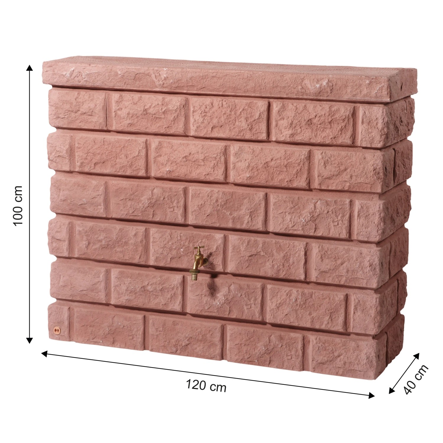 Garantia Wandtank Rocky 400 l Redstone in Steinoptik mit Maßen 100x120x40 cm für die Gartenbewässerung.