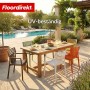 Floordirekt Gartenstuhl Sitwell 6er-Set in Gelb und weiteren Farben am Gartentisch.