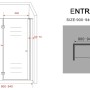 Skizze der Glasdeals Nischentür ENTRARO 90x195 cm, rahmenlose Duschtür mit Maßangaben.