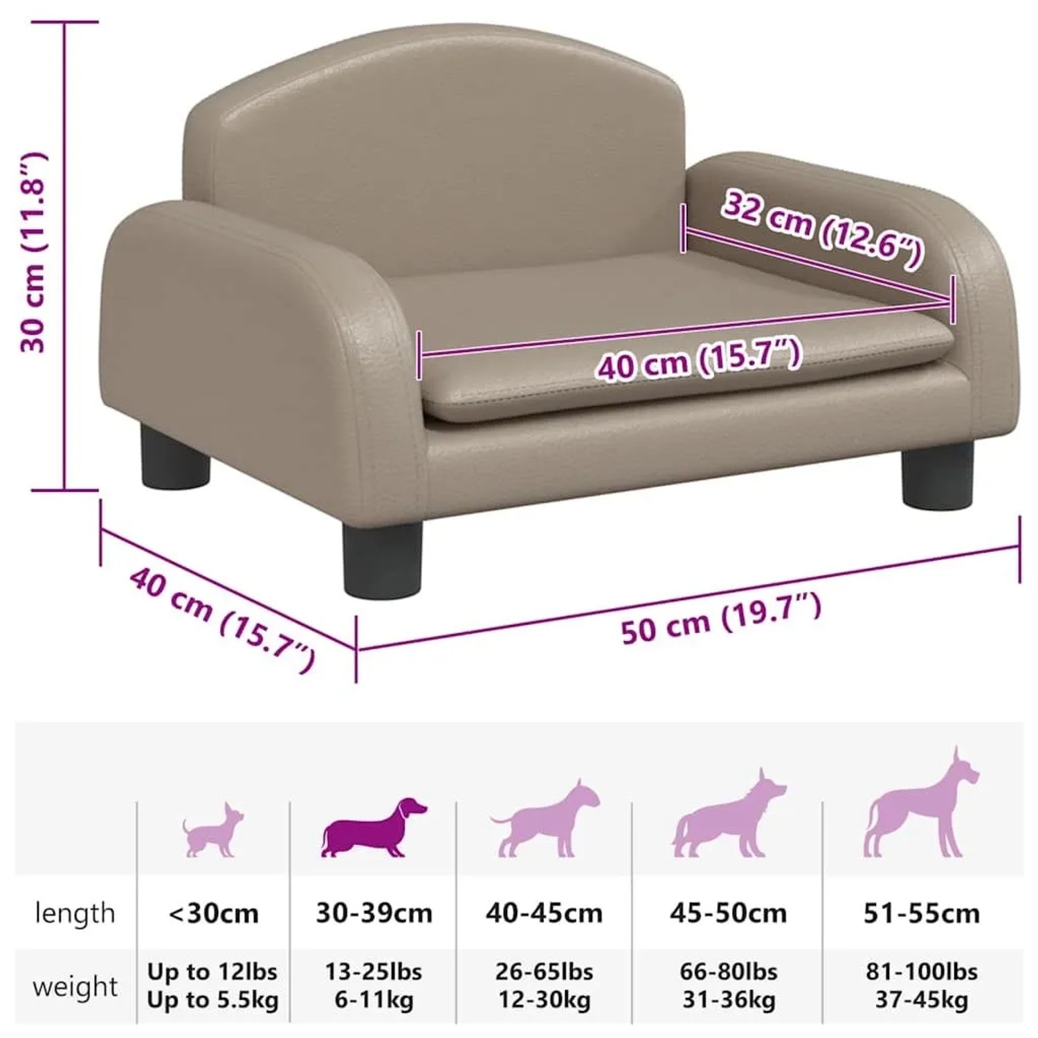 vidaXL Hundebett Cappuccino-Braun 50x40x30 cm Kunstleder 171980_7