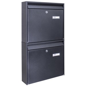 Burg-Wächter Doppelbriefkasten, schwarz, für 2 Parteien, mit Namensschild und Montagematerial.