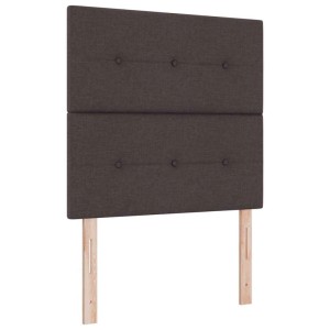 Dunkelbraunes vidaXL LED Kopfteil (90 cm) aus Stoff mit Holzfüßen.