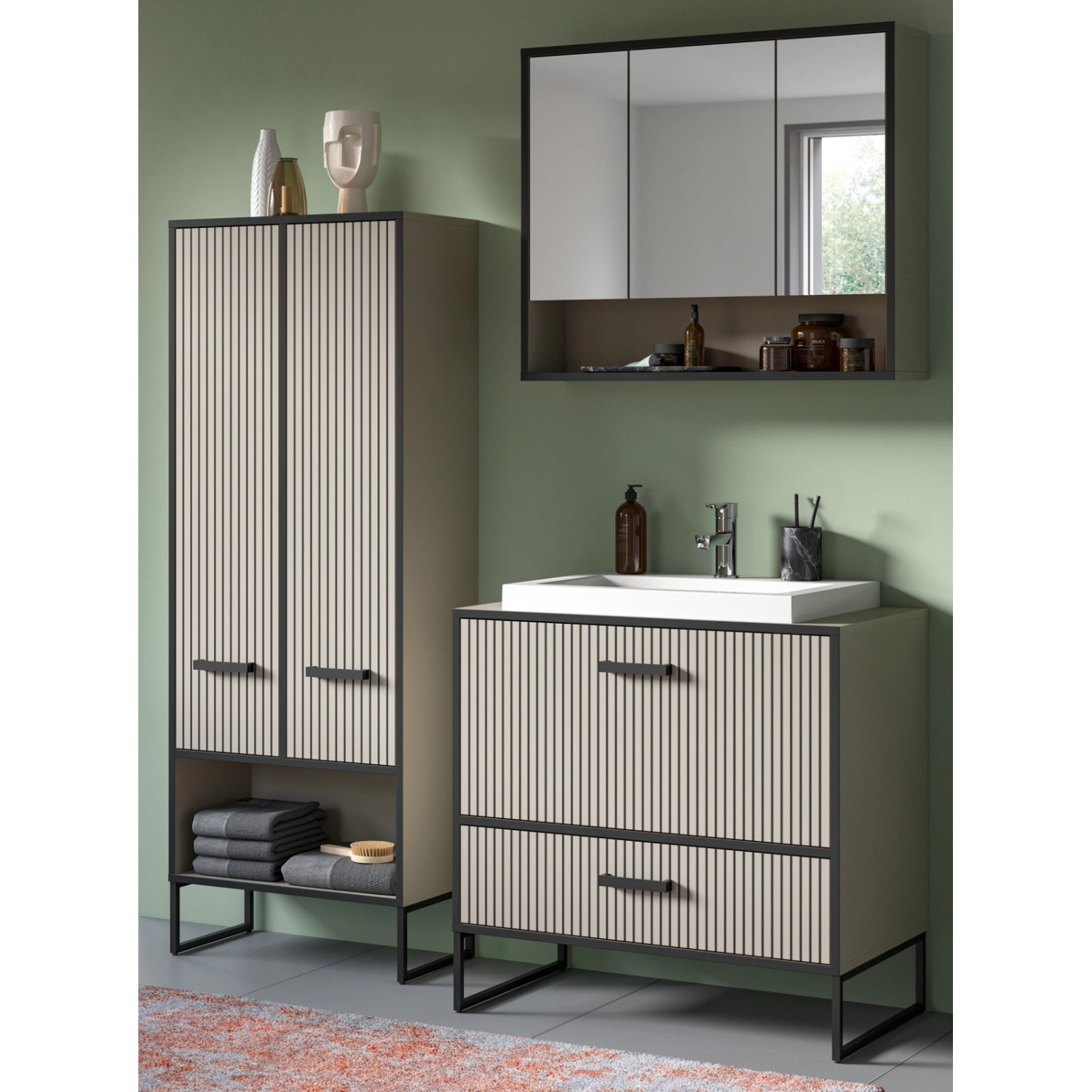 Inn.Furn Badmöbel Set in Sand mit Waschbecken 154 cm Scana günstig online kaufen