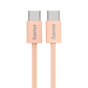 Orangefarbenes Hama USB-C Ladekabel mit Nylon-Ummantelung, 1 m lang.