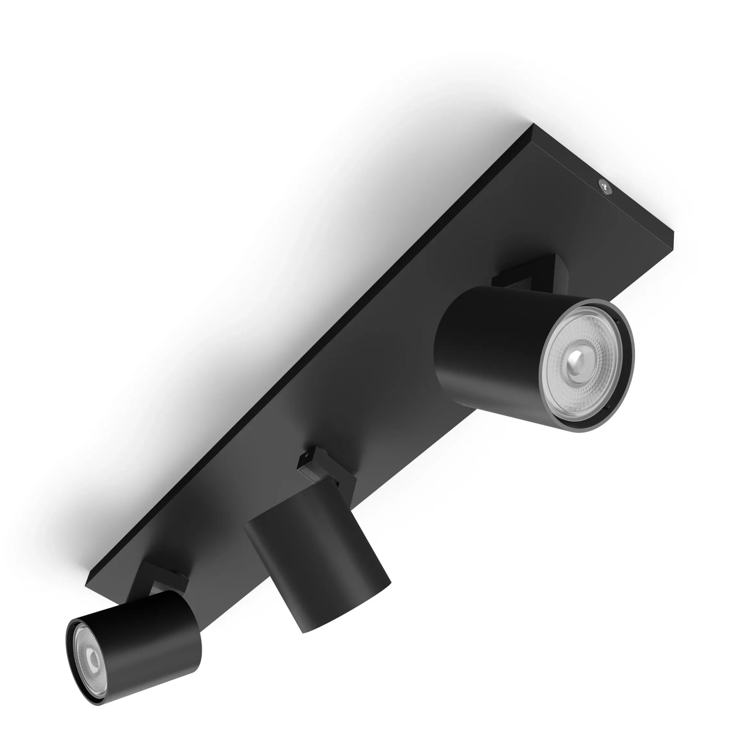 Schwarzer Philips LED-Spot myLiving Runner, 3-flammig, für Deckenmontage.