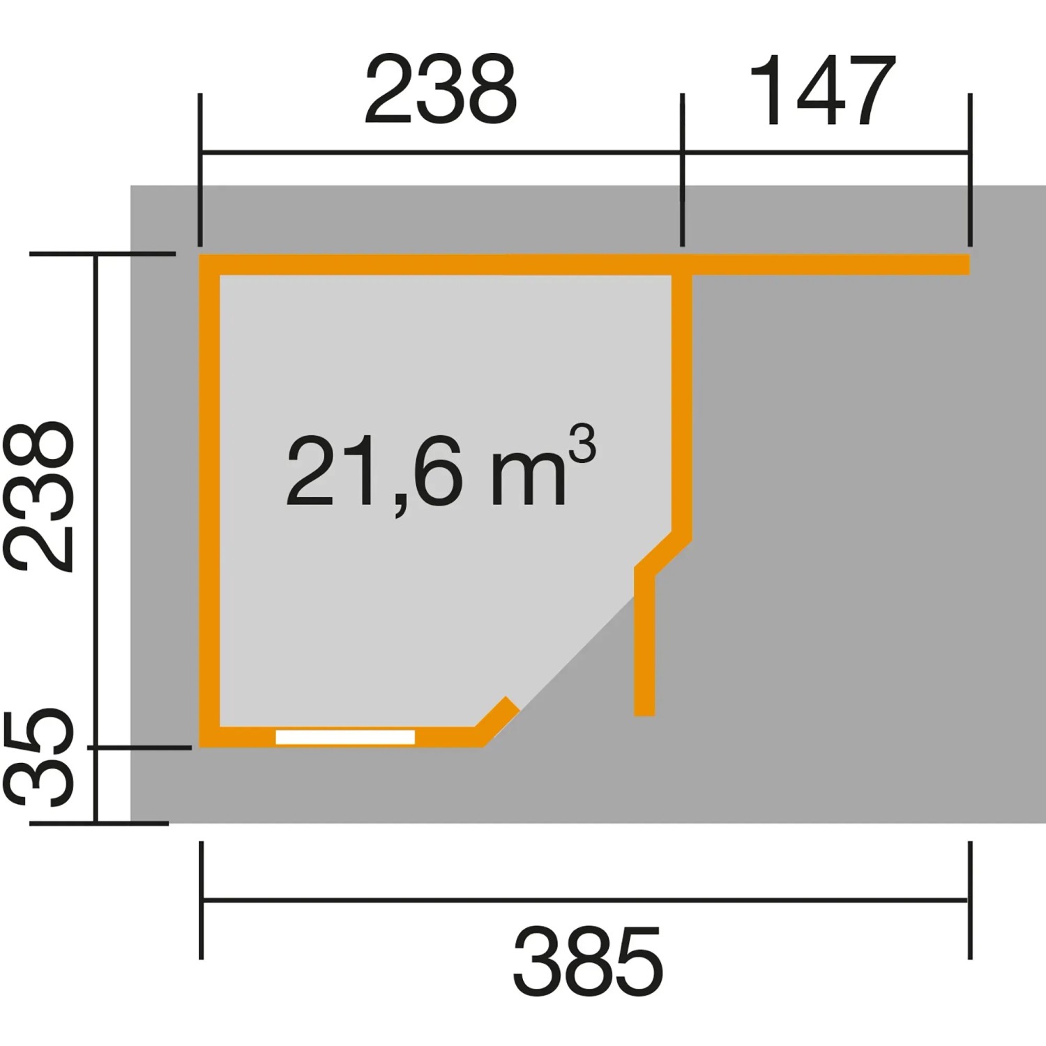 Grundriss Holz-Gartenhaus Flachdach, 442x278 cm, mit Maßangaben und Angabe der Grundfläche.