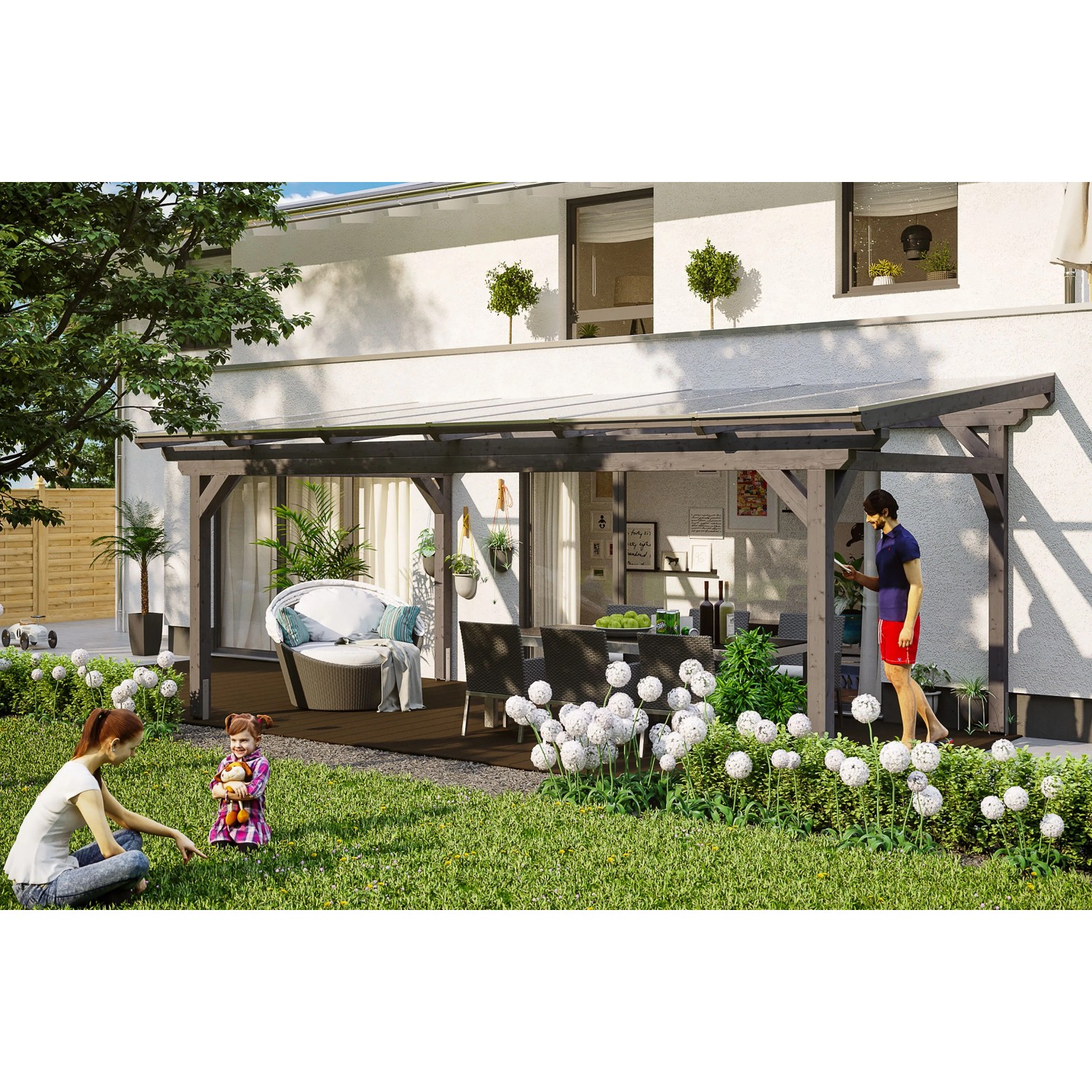 Skan Holz Terrassenüberdachung Sanremo 648 x 400 cm Leimholz Schiefergrau