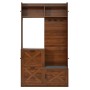 Garderobenschrank Nussbaum Optik mit Spiegel, Schuhschrank, Sitzbank, Haken & X-Muster. Praktisches Flurmöbel.