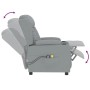 Elektrischer Massagesessel, hellgrauer Stoff, mit Getränkehaltern und Liegefunktion.