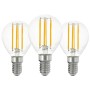 Drei E14 LED Leuchtmittel in Glühlampenform, 7W, warmweißes Licht.