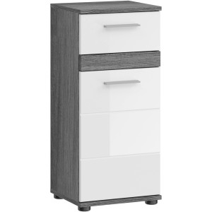 Standschrank Blake, Hochglanz Weiß, 35 cm breit, mit einer Tür. Badmöbel für mehr Stauraum im Badezimmer.