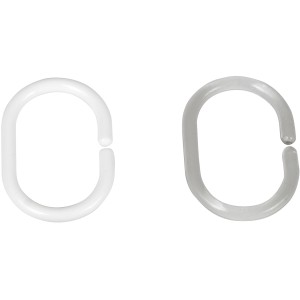 Wenko Duschvorhangringe, 12er-Set, Weiß und Transparent, ovale Form.