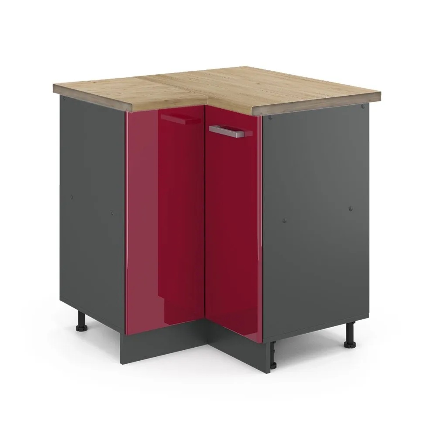 Vicco Eckunterschrank R-Line Rot Hochglanz 76 x 82 AP Eiche Opt3