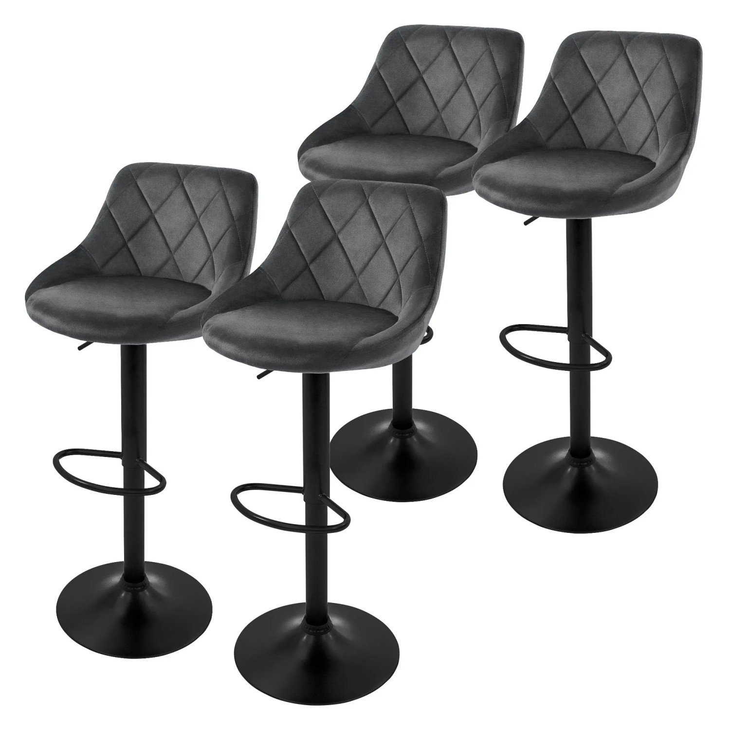 ML-Design Barhocker 4er Set Grau Samt mit Rückenlehne, drehbar und höhenverstellbar.