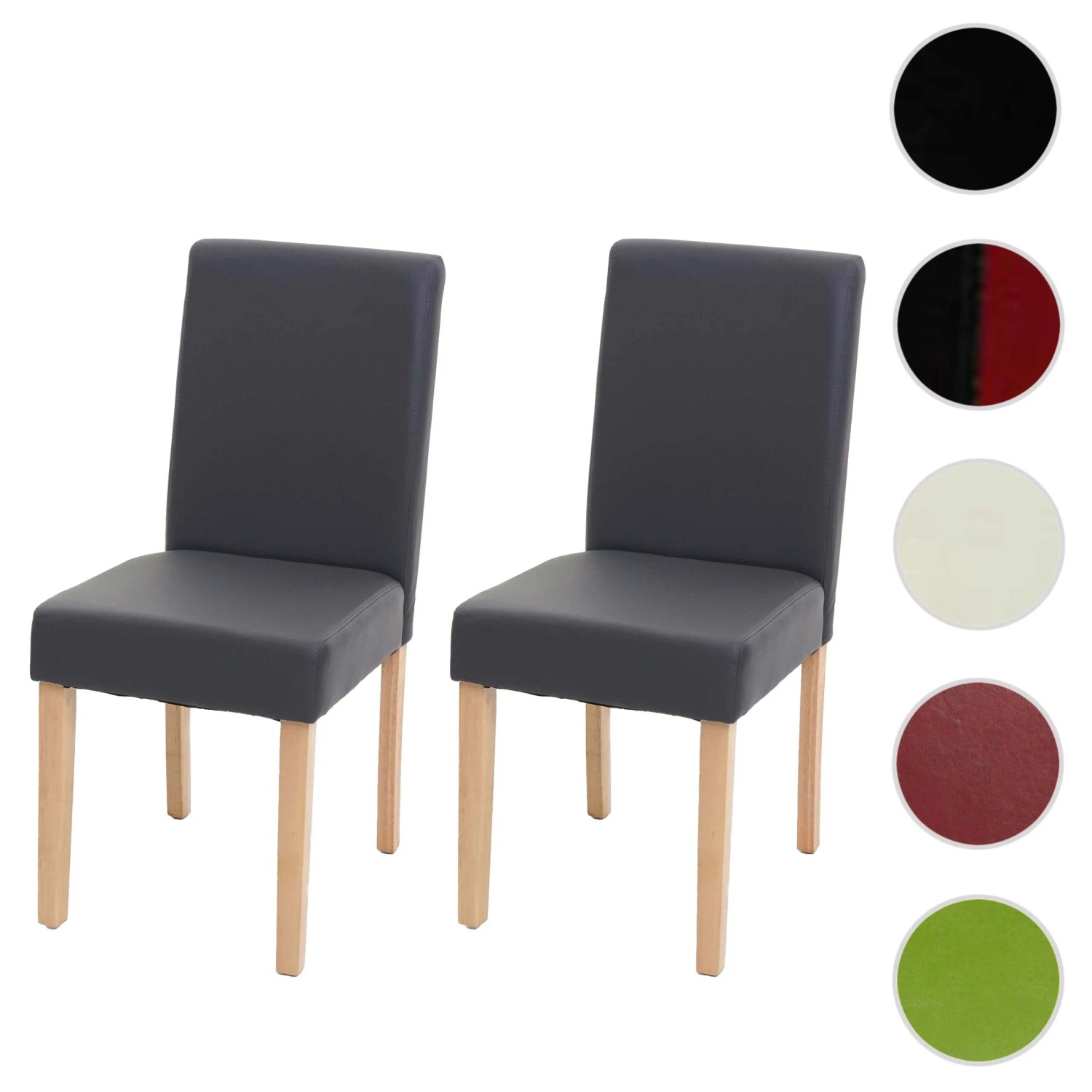 2er Set graue Polsterstühle Littau mit Kunstlederbezug und hellen Holzbeinen.