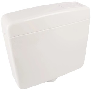 Weißer Sanitop-Wingenroth Aufputzspülkasten Opal, tiefhängend, mit Spül-Stopp-Funktion.