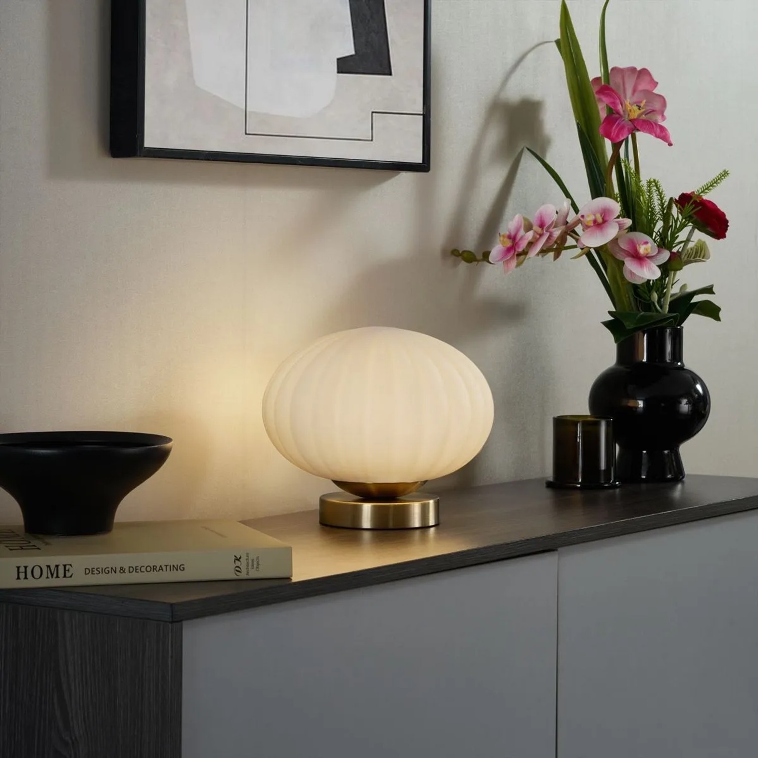 QAZQA Design Tischleuchte Messing mit Opalglas Mochi_2