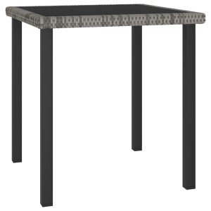 Grauer vidaXL Garten-Esstisch (70x70 cm) mit Rattan-Optik und Glasplatte.