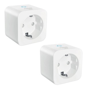 Zwei weiße Philips WiZ Smart Plugs Type-F. Smarte Steckdosen für Fernsteuerung, Automation & Matter.