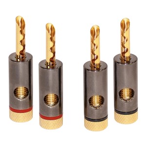 Dynavox Bananenstecker, 4er-Set: Goldene Stecker mit Alu-Hülse für Hi-Fi-Anwendungen.