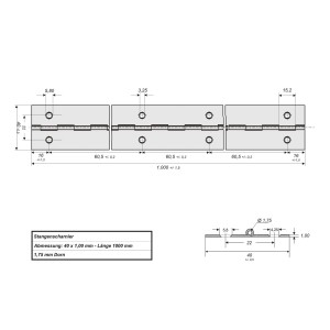 SOTECH Stangenscharnier 1000 x 40 x 1 mm Aluminium