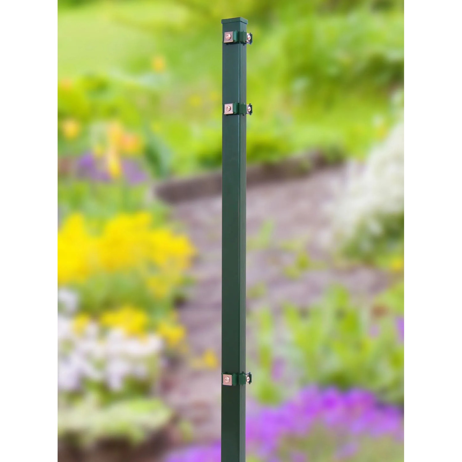 Grüner Solid Eckpfosten aus Stahl für Stab- und Doppelstabmatten, 125x4x4 cm.