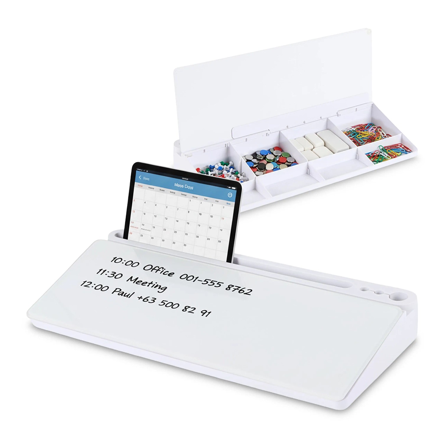 Relaxdays Schreibtischorganizer Kunststoff Glas Weiß Mit Whiteboard 40 cm x 18 cm x 5,5 cm 1 kg