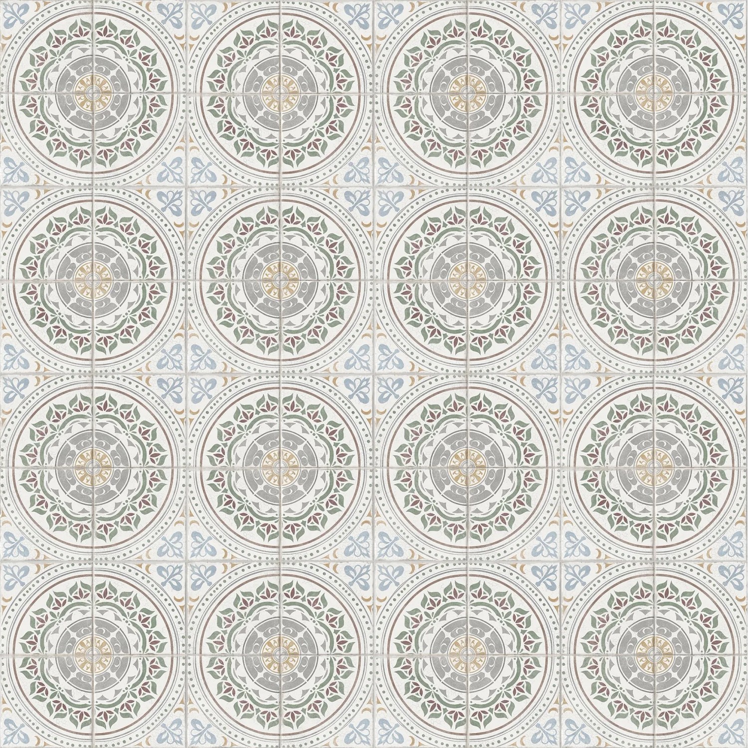 Cersanit Bodenfliese Albergo Clue Patchwork Grau, matte Feinsteinzeugfliese mit floralem Muster, 42x42 cm.