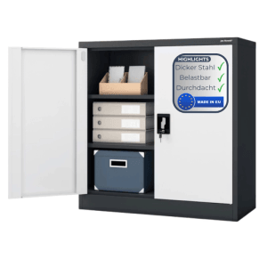 JAN NOWAK Aktenschrank BEATA, abschließbarer Büroschrank mit Flügeltüren in Anthrazit-Weiß, 93x90x40 cm.