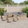 Beiges 13-tlg. vidaXL Garten-Sofa-Set aus Poly Rattan mit Tisch und Hockern für Terrasse und Garten.