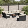 vidaXL Garten-Sofagarnitur, 13-teilig, schwarz, Poly Rattan mit Kissen. Gartenmöbel Set mit Tisch und Sitzelementen.