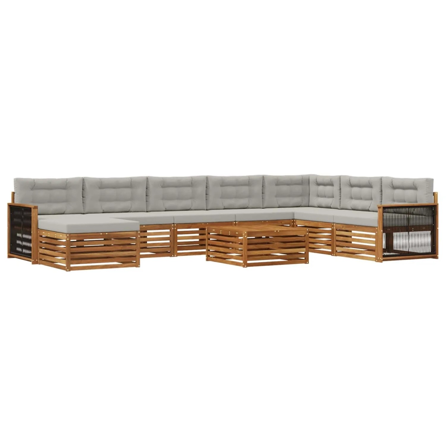 vidaXL Outdoor-Sofagarnitur mit Kissen 9 Stk Natur und Hellgrau 3383744