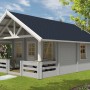 Hellbraunes Alpholz Gartenhaus Lillehammer mit Satteldach und überdachter Veranda.
