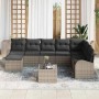 Graues 9-teiliges vidaXL Garten-Sofa-Set aus Poly Rattan mit Kissen und Tisch.