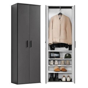 mokebo Garderobenschrank "Der Lange" in Anthrazit, mit Fächern und Kleiderstange.