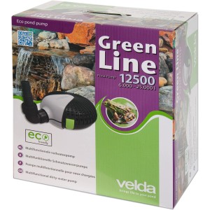 Verpackung der Velda Teichpumpe Green Line 12500, einer Schmutzwasserpumpe für Teiche.