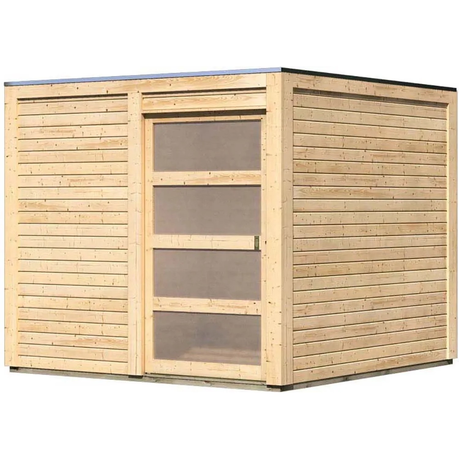 Unbehandeltes Karibu Holz-Gartenhaus Cuadrado mit Flachdach, 242x242 cm.