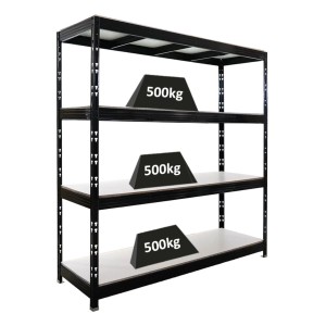 PROREGAL Profi Schwerlastregal Rhino HxBxT 200x200x60cm 4 Melamin-Ebenen 16mm Fachlast 500kg Schwarz Stecksystem Lagerregal Steckregal