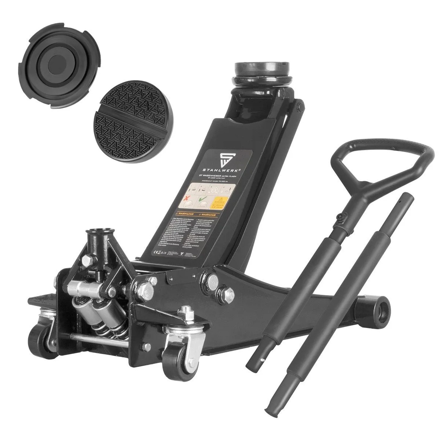 STAHLWERK Wagenheber WHB 73 ST mit 3 t Tragkraft Gummirollen 73 500mm Hubbereich