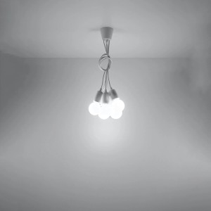 Weiße Sollux Lighting Hängeleuchte Diego 5 mit fünf Leuchtmitteln. Ideal für Wohn- und Schlafzimmer.