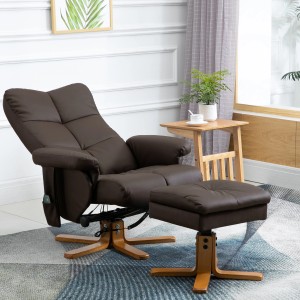 Brauner HOMCOM Massagesessel mit Fußhocker, neigbar bis 145 Grad, für entspannte Stunden.