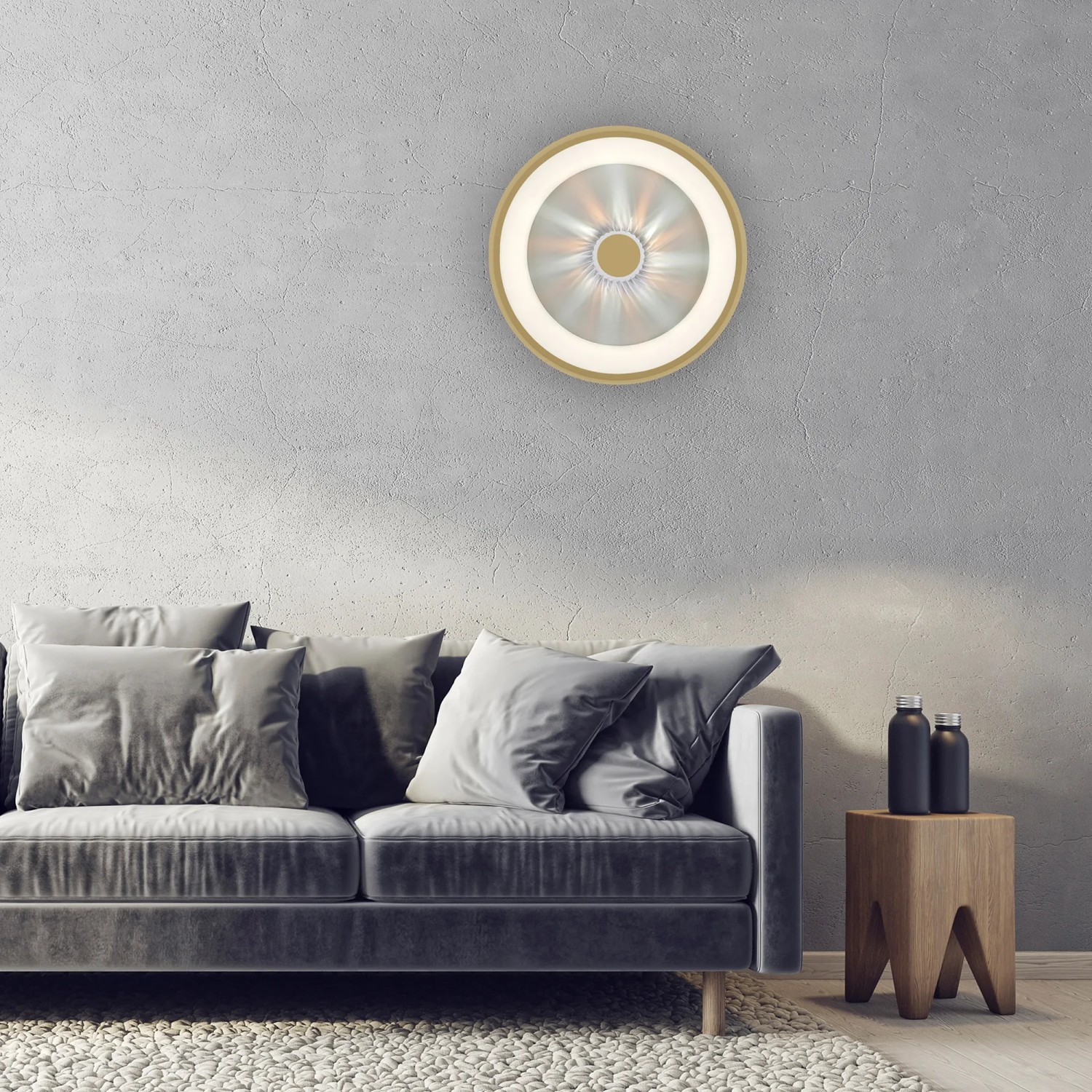 LED-Deckenleuchte Vertigo in Messing-Optik, Ø 46,5 cm, mit Kristall-Effekt für Wohnraum.