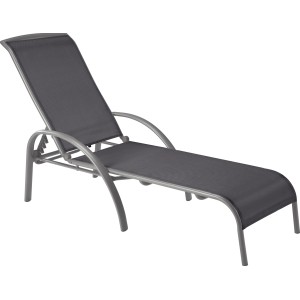 Sonnenliege Vigo, Textilen schwarz, mit verstellbarer Rückenlehne für Garten oder Balkon.