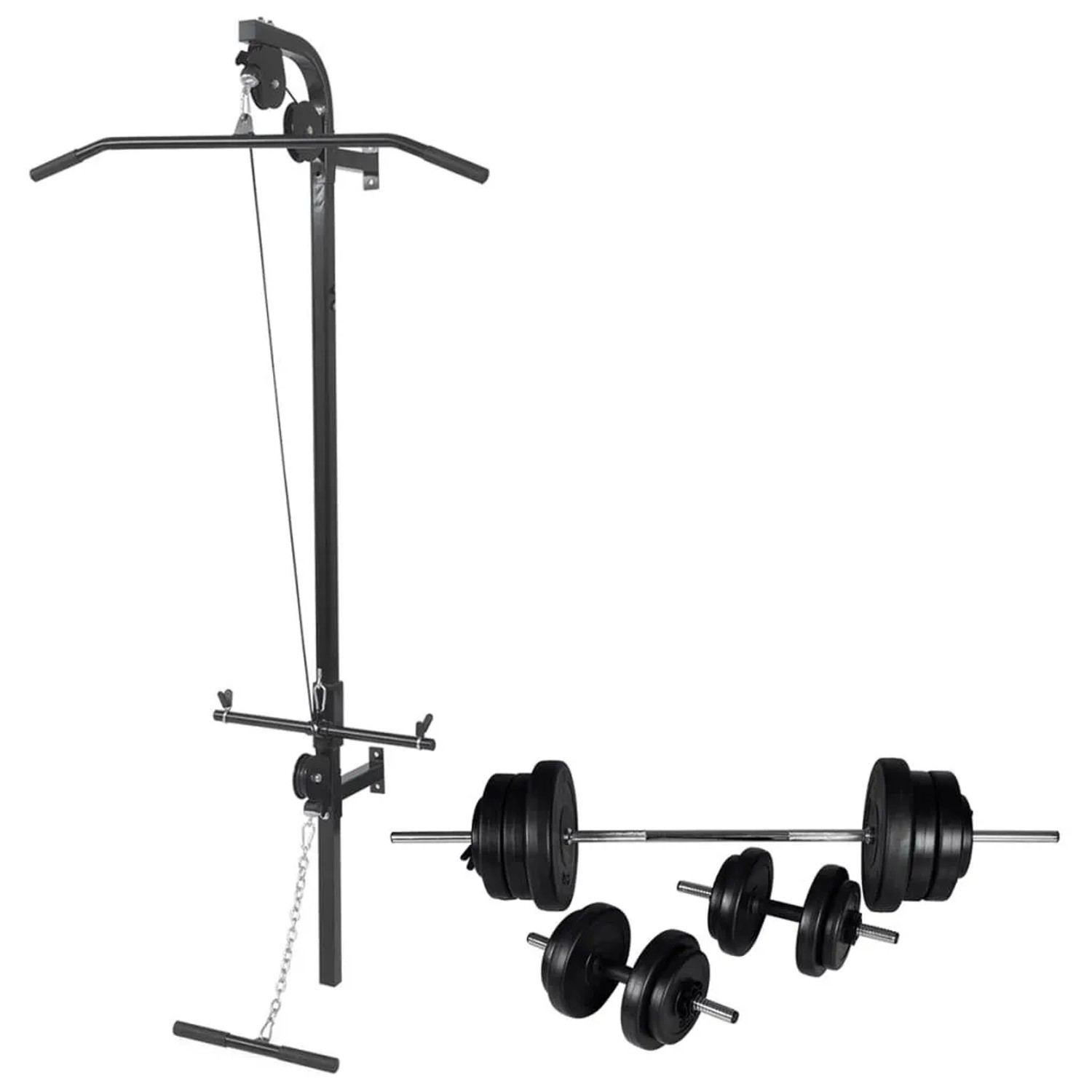 vidaXL Fitnessstation Wandmontage mit Langhantel Kurzhantel Set 60,5kg 275357