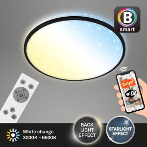 Dimmbare, schwarze Brilo LED-Deckenleuchte Ivy Sky S mit Sternendekor, steuerbar per App und Fernbedienung.