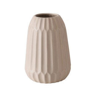 Beige-weiße Boltze Home Vase Cucita, Ø 15 cm, aus Steingut mit matter Oberfläche.