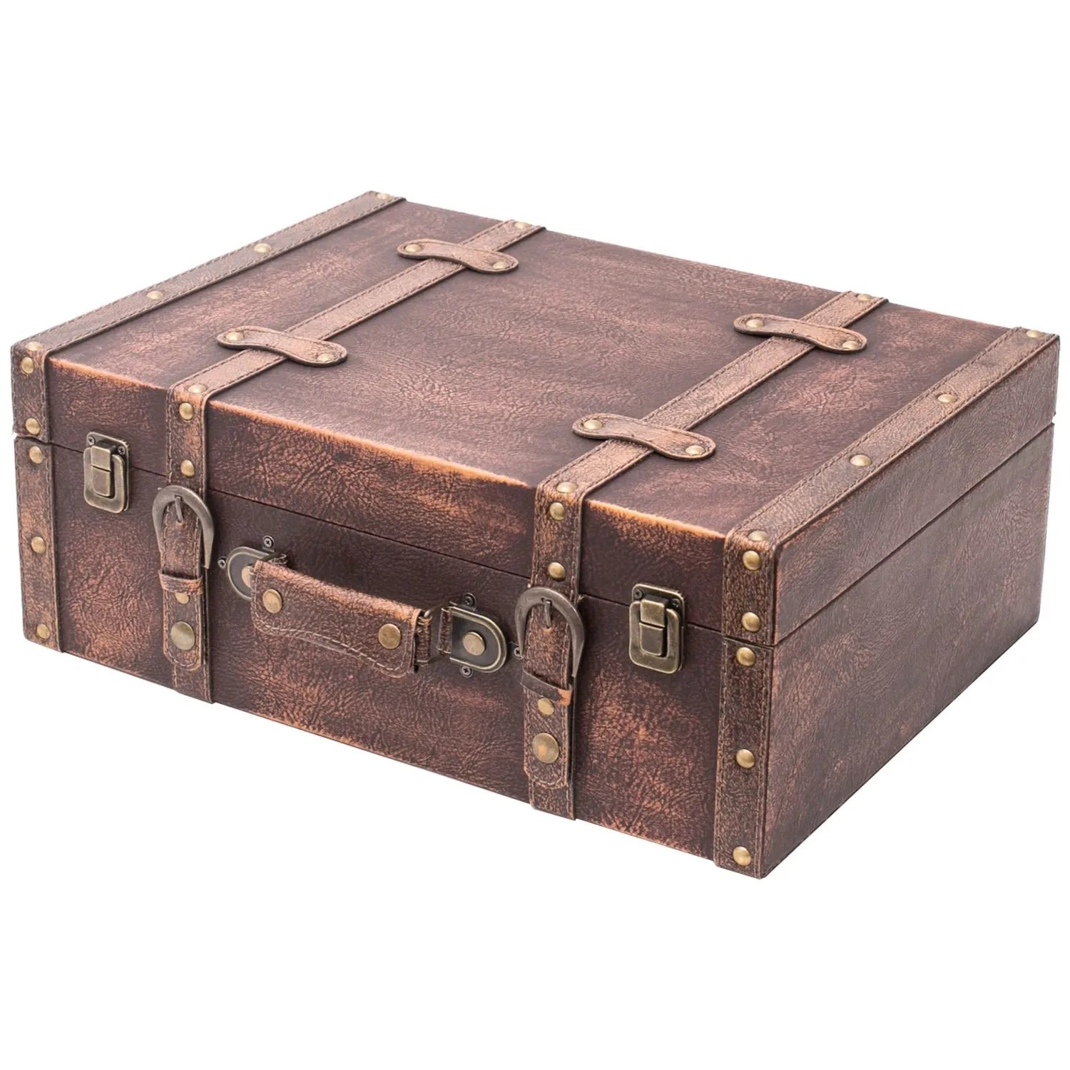 HMF VKO103 Vintage Vintage Koffer Truhe Holzkiste Holz 44 x 32 x 16 cm Deko Klassik